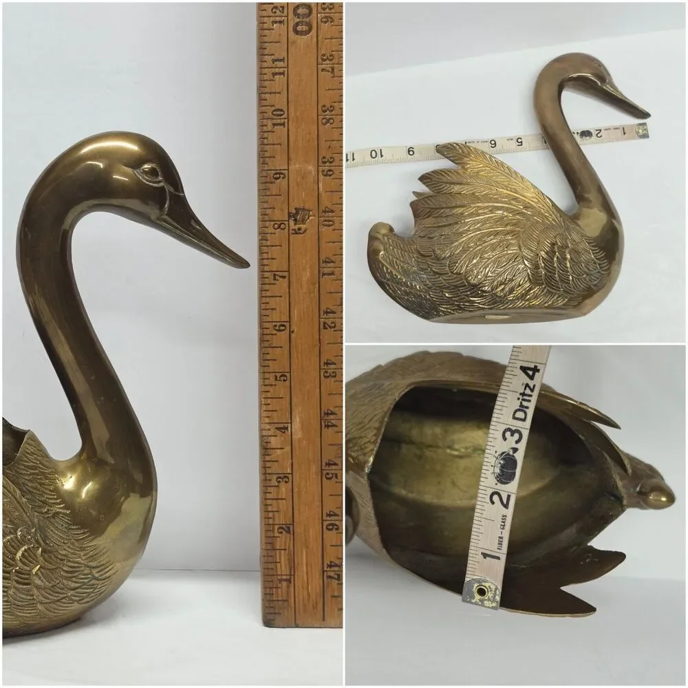 Vintage Cast Brass Swan Planter Mid-Century MCM 10 Inches Tall Made In Korea